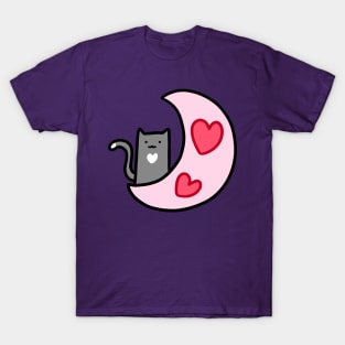 Heart Moon Blue Cat T-Shirt